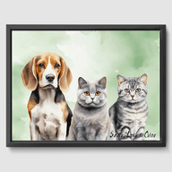 Watercolor Olive Aura Canvas One, Two or Three Pets Canvas Three 12"x16" Black