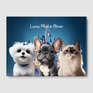 Cartoon Fairytale Castle Canvas One, Two or Three Pets Canvas Three 12"x16" No Frame