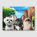 Cartoon Hometown Canvas One, Two or Three Pets Canvas Three 12"x16" No Frame