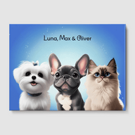 3 Pet Cat and Dog Disney Cartoon Custom Pet Portrait Canvas