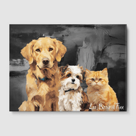 Classic Calm Charcoal Canvas One, Two or Three Pets Canvas Three 12"x16" No Frame