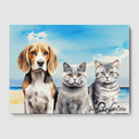 Watercolor Coastal Calm Canvas One, Two or Three Pets Canvas Three 12"x16" No Frame