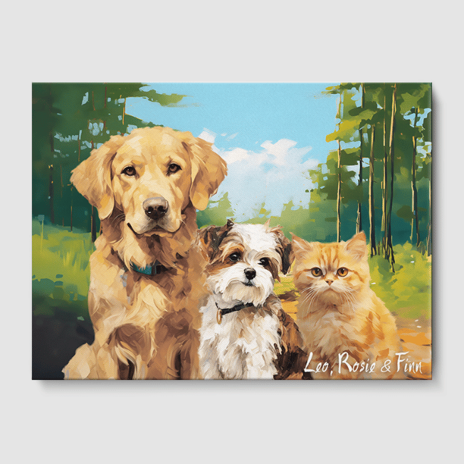 Classic Forest Canvas One, Two or Three Pets Canvas Three 12"x16" No Frame