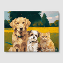 Classic Golden Meadow Canvas One, Two or Three Pets Canvas Three 12"x16" No Frame