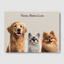 Modern Beige Bliss Canvas One, Two or Three Pets Canvas Three 12"x16" No Frame