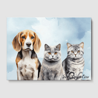 Watercolor Bright Blue Canvas One, Two or Three Pets Canvas Three 12"x16" No Frame