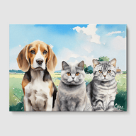Watercolor Summer Meadow Canvas One, Two or Three Pets Canvas Three 12"x16" No Frame