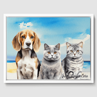 Watercolor Coastal Calm Canvas One, Two or Three Pets Canvas Three 12"x16" White
