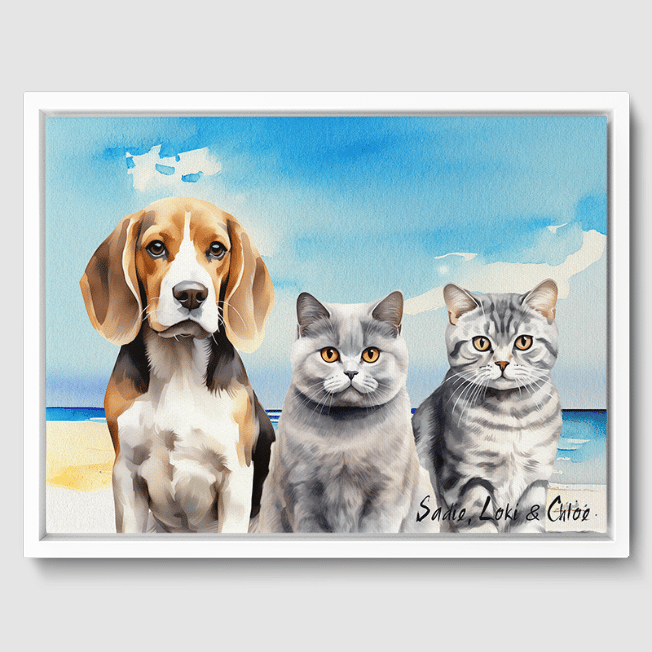 Watercolor 3 Pet Portrait  PetPortraits.com Coastal Calm 12" x 16" Canvas - White Frame