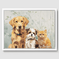 Classic Green Garden Canvas One, Two or Three Pets Canvas Three 12"x16" White