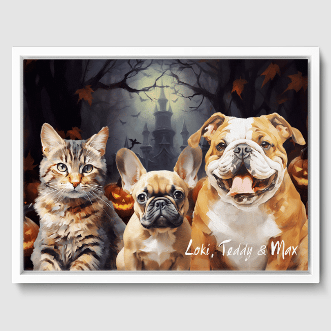 Classic 3 Pet Portrait  PetPortraits.com Custom 12" x 16" Canvas - White Frame