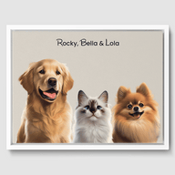 Modern Beige Bliss Canvas One, Two or Three Pets Canvas Three 12"x16" White