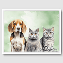 Watercolor Olive Aura Canvas One, Two or Three Pets Canvas Three 12"x16" White