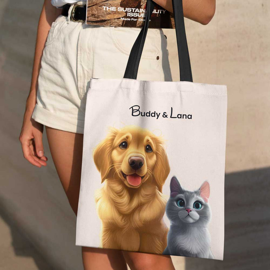 Custom White Tote Bag  Pet Portraits   