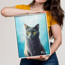 Impressionist Custom Cat Portrait with Blue Background