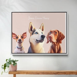 Custom 3 Pet Portrait with Pink Background