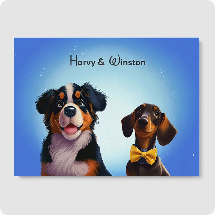 Custom Pet Portrait - 2 Pet  PetPortraits.com Magical Blue 12" x 16" Poster - No Frame