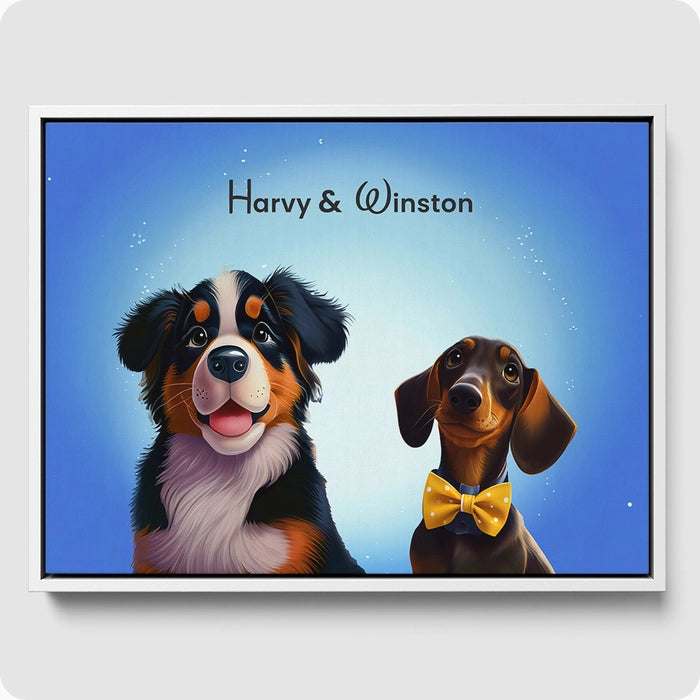 Custom Pet Portrait - 2 Pet  PetPortraits.com Magical Blue 12" x 16" Canvas - Sophisticated White