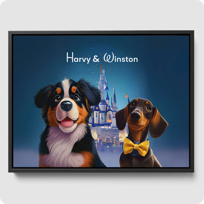 Custom Pet Portrait - 2 Pet  PetPortraits.com Fairytale Castle 12" x 16" Canvas - Elegant Black