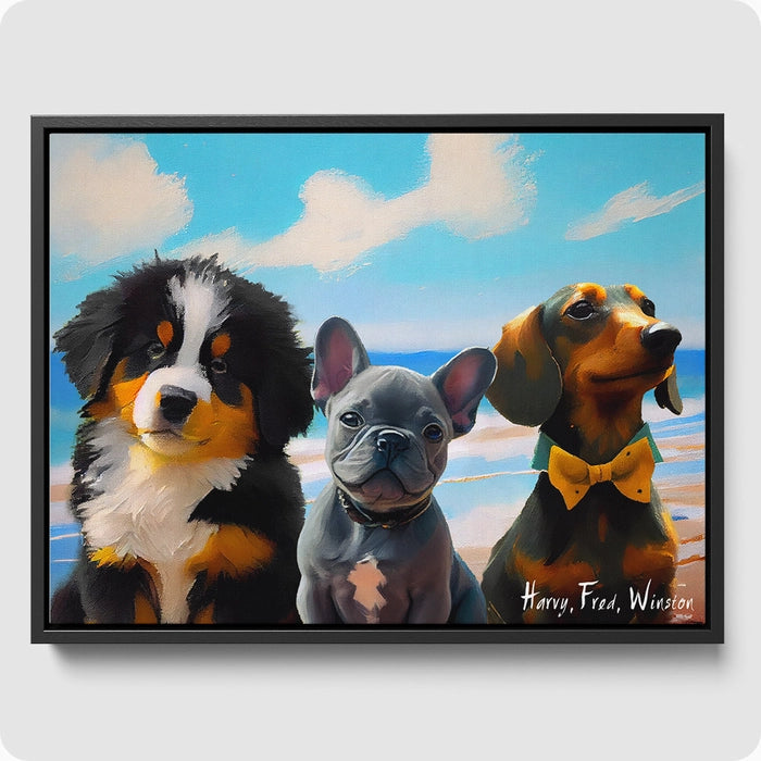 Impressionist Pet Portrait - 3 Pet  PetPortraits.com Beach 8" x 10" Elegant Black