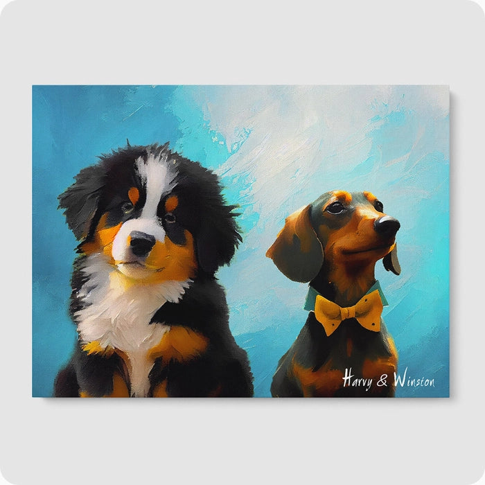 Impressionist Pet Portrait - 2 Pet  PetPortraits.com Sky Blue 12" x 16" Poster - No Frame