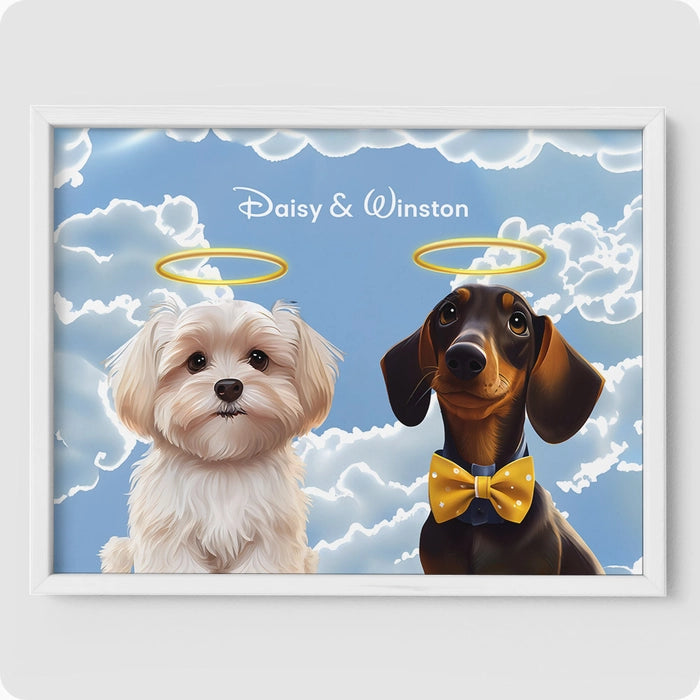 Custom Pet Portrait - 2 Pet  PetPortraits.com Memorial 12" x 16" Poster - Sophisticated White