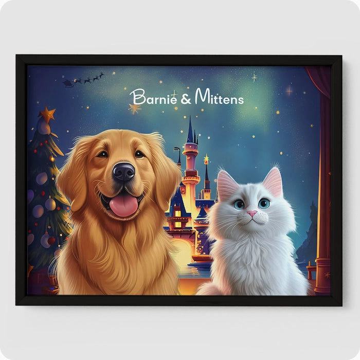 Custom Pet Portrait - 2 Pet  PetPortraits.com Christmas 12" x 16" Poster - Elegant Black