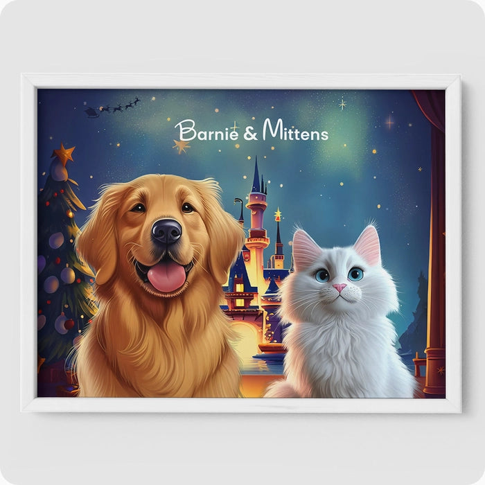 Custom Pet Portrait - 2 Pet  PetPortraits.com Christmas 12" x 16" Poster - Sophisticated White