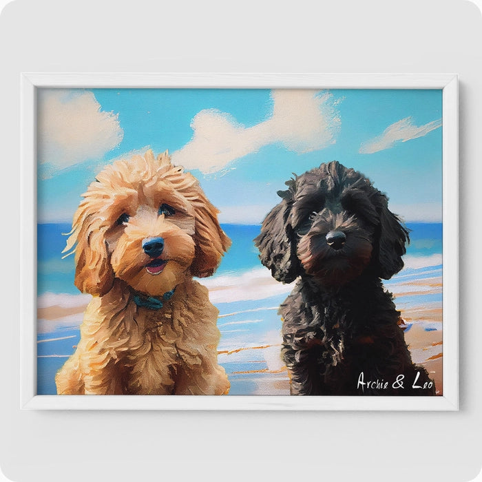 Impressionist Pet Portrait - 2 Pet  PetPortraits.com Beach 12" x 16" Poster - Sophisticated White