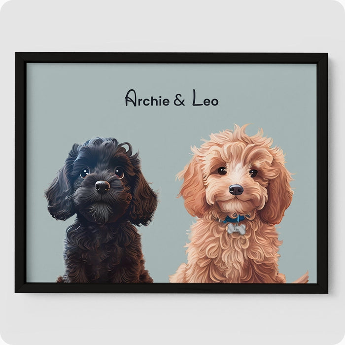 Custom Pet Portrait - 2 Pet  PetPortraits.com Green Teal 12" x 16" Poster - Elegant Black