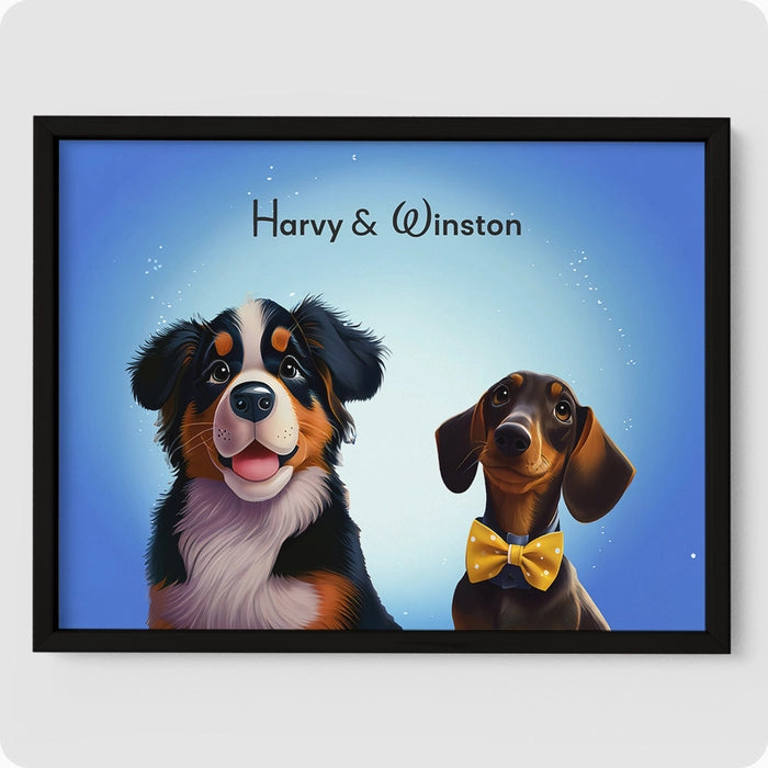 Custom Pet Portrait - 2 Pet  PetPortraits.com Magical Blue 12" x 16" Poster - Elegant Black