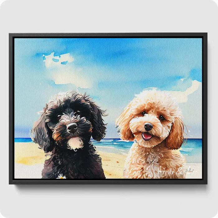 Two Dogs Portrait Custom Two Dog Portraits - Impressionist, Cartoon, Watercolor Art