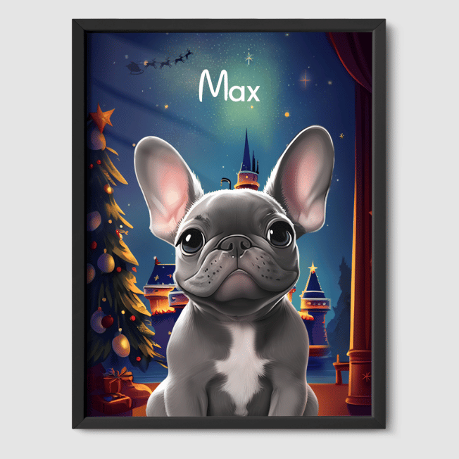 Cartoon 1 Pet Portrait  PetPortraits.com Christmas 8" x 10" Poster - Black Frame