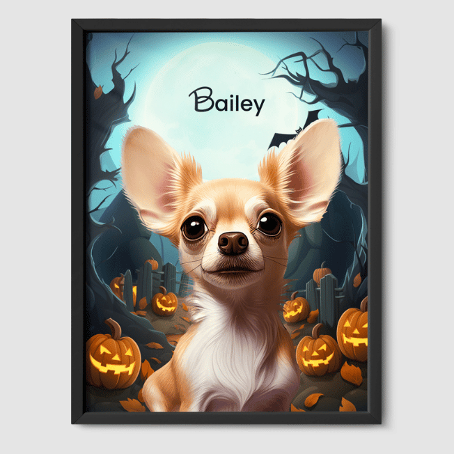 Cartoon 1 Pet Portrait  PetPortraits.com Halloween 8" x 10" Poster - Black Frame