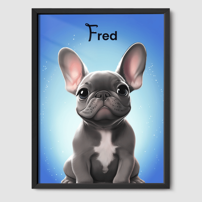 Cartoon 1 Pet Portrait  PetPortraits.com Magical Blue 8" x 10" Poster - Black Frame