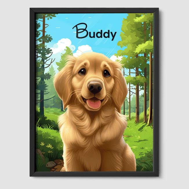 Cartoon Warm Woodland Poster One, Two or Three Pets Poster One 8"x10" Black