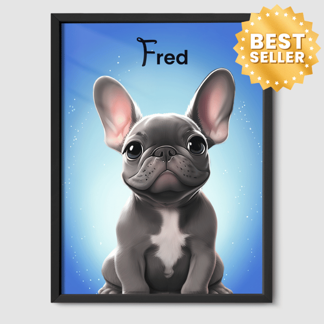 Cartoon Magical Blue Pet Portrait One, Two or Three Pets Poster One 8"x10" Framed Print (Black)