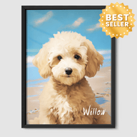 Classic Bright Beach Poster One, Two or Three Pets Poster One 8"x10" Black