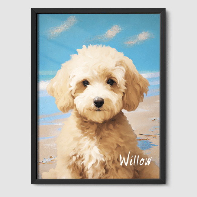 Classic 1 Pet Portrait  PetPortraits.com Bright Beach 8" x 10" Poster - Black Frame