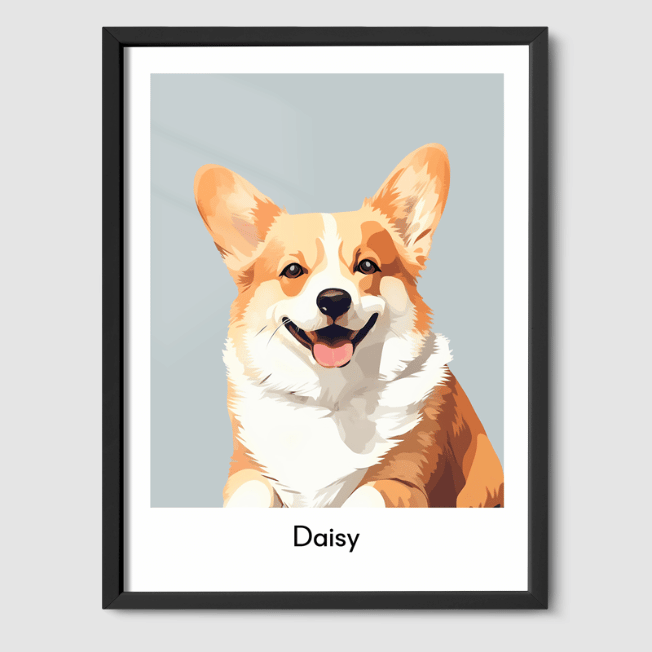 Modern 1 Pet Portrait  PetPortraits.com Soft Silver 8" x 10" Poster - Black Frame