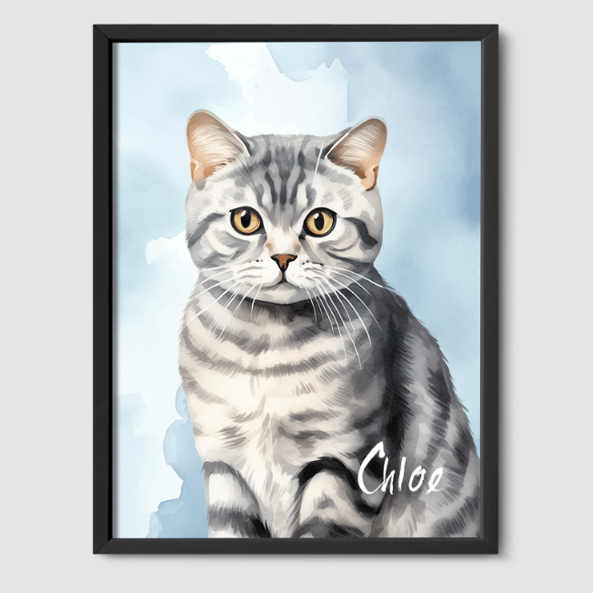 Watercolor Bright Blue Poster One, Two or Three Pets Poster One 8"x10" Black
