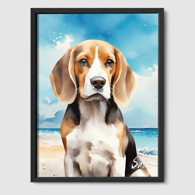 Watercolor 1 Pet Portrait  PetPortraits.com Coastal Calm 8" x 10" Poster - Black Frame