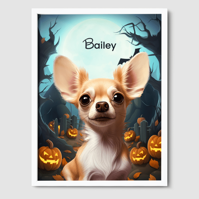 Cartoon 1 Pet Portrait  PetPortraits.com Halloween 8" x 10" Poster - White Frame