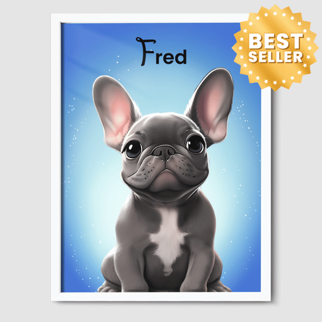 Cartoon Magical Blue Pet Portrait One, Two or Three Pets Poster One 8"x10" Framed Print (White)