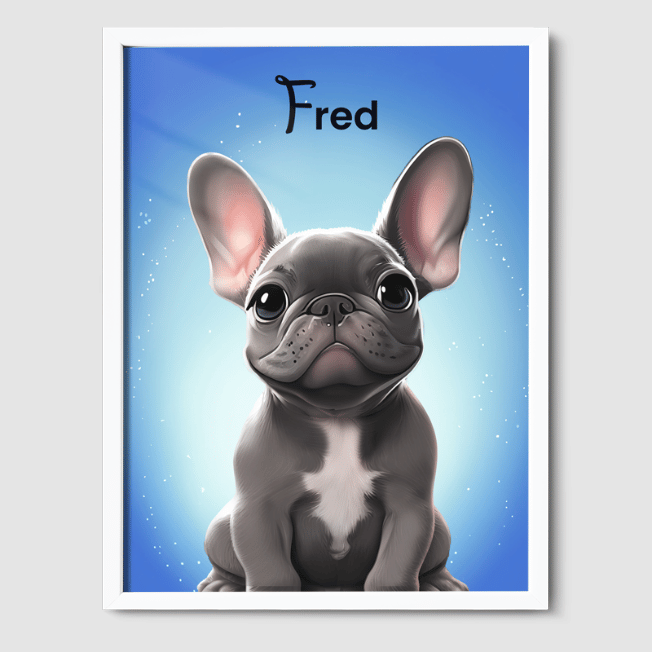 Cartoon 1 Pet Portrait  PetPortraits.com Magical Blue 8" x 10" Poster - White Frame