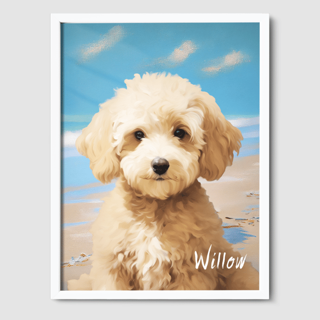 Classic 1 Pet Portrait  PetPortraits.com Bright Beach 8" x 10" Poster - White Frame