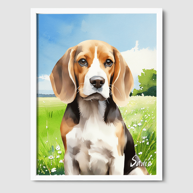 Watercolor 1 Pet Portrait  PetPortraits.com Summer Meadow 8" x 10" Poster - White Frame