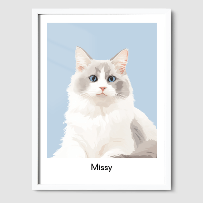 Modern 1 Pet Portrait  PetPortraits.com Baby Blue 8" x 10" Poster - White Frame