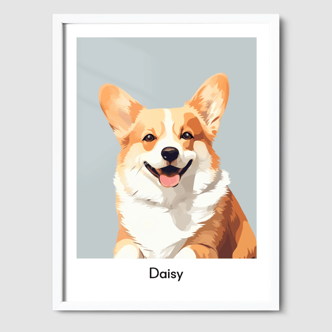 Modern 1 Pet Portrait  PetPortraits.com Soft Silver 8" x 10" Poster - White Frame