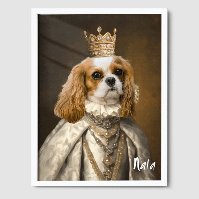 Royal Pet Portrait  PetPortraits.com The Queen 8" x 10" Poster - White Frame